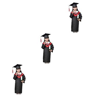 Imagem de CALLARON 3 Partidas vestido de bebê preto vestidos de franja chapéus vestido formal capa de bacharel de formatura doutorado e vestido cosplay chapéu da graduação decorações Presente filho