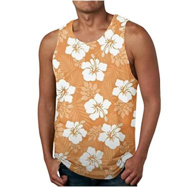 Imagem de Camiseta masculina havaiana regata tropical simples colete masculino gola redonda trilha academia praia verão outono colete 2024, O-372 amarelo mostarda, G