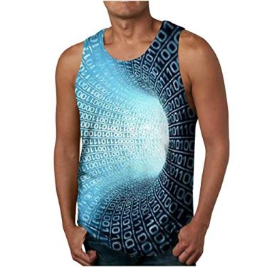 Imagem de Camiseta masculina havaiana regata tropical simples colete masculino gola redonda trilha academia praia verão outono colete 2024, A-137 Azul royal, 6G