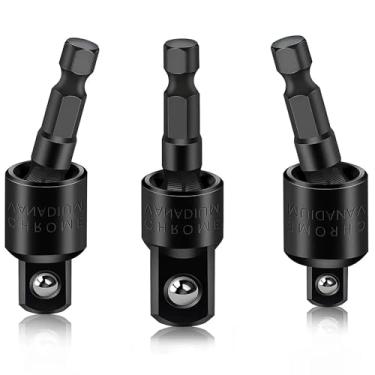 Imagem de Hymnorq Adaptador de soquete oscilante de 3 peças, conjunto de soquetes giratórios universal de 360 graus, haste sextavada de 1/4 polegadas para soquetes quadrados de 1/4 3/8 1/2, acabamento de óxido preto de aço CR-V, para local de trabalho estreito