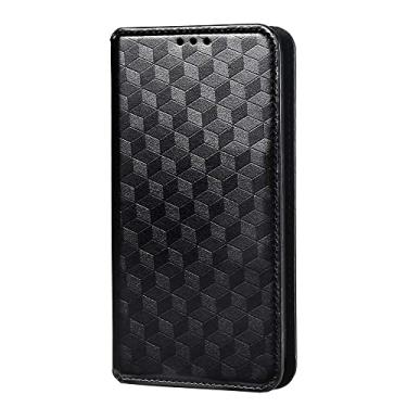 Imagem de Capa compatível com Samsung Galaxy A82 5G Quantum 2, capa com compartimento para cartão, design de carteira, padrões estereoscópicos. Suporte preto