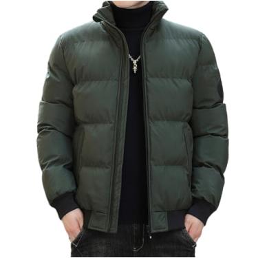Imagem de Ruixinxue Casaco acolchoado masculino com gola alta, quente, leve, acolchoado, casual, moderno, jaqueta universitária, Verde, PPP