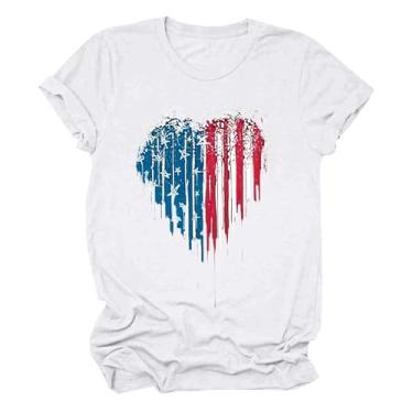 Imagem de Camisetas femininas 4th of July Stars Stripes Graphic Shirts Camisetas femininas do Dia da Independência, Branco, G