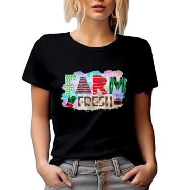 Imagem de Camiseta com estampa de fazenda fresca ideia de presente para amantes de comida, Preto, G