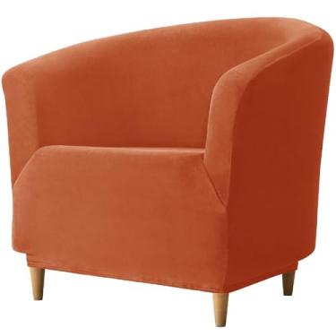 Imagem de Velvet Club Chair Slipcover, 1 Piece Barrel Chair Cover for Living Room Armchair Covers with Elastic Bottom Tub Chair Covers Furniture Protector Washable(Color:Orange Red)