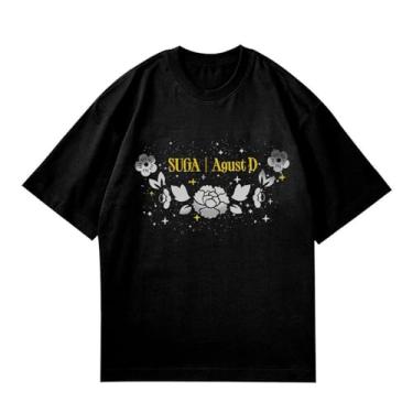Imagem de Camiseta Su-ga Solo Agust D, camisetas soltas k-pop unissex com suporte de mercadoria estampadas camisetas de algodão, Preto, G