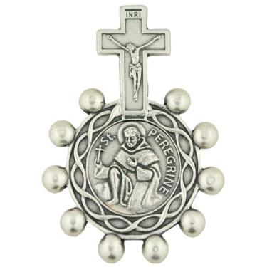 Imagem de Anel de Rosário de São Bento prateado de São Peregrino (Patrono das Pessoas com Câncer) | Ótimo para Primeira Comunhão e Primeira Confirmação Sagrada | Medalhão religioso para joias e casa, Metal não