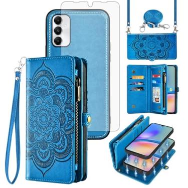 Imagem de Asuwish Capa de celular para Samsung Galaxy A05s/A05 carteira com zíper magnética destacável com protetor de tela de vidro temperado alça transversal porta-cartões de flores Ao5s Ao5 A 05s 05 mulheres