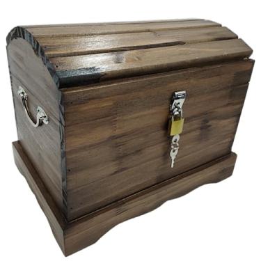 Imagem de Caixa Grande Madeira Maçiça Baú Com Cadeado Decor Kraft