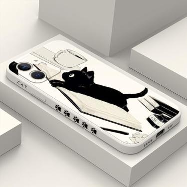 Imagem de LEECG Capa para iPhone 12 Mini, capa de telefone de borracha de silicone líquida fina e macia para iPhone 12 Mini 5,4 polegadas gato branco