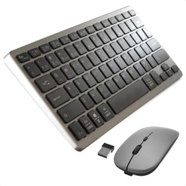 Imagem de Kit Teclado E Mouse Sem Fio Bluetooth Recarregável Wireless Layout Padrão ABNT2 Português BR Para Notebook, Celular, Tablet