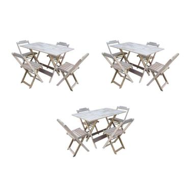 Imagem de Kit 3 Conjuntos de Mesa Dobravel com 4 Cadeiras de Madeira 120x70 para Restaurante e Bar - sem Pintu
