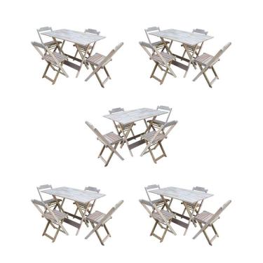 Imagem de Kit 5 Conjuntos de Mesa Dobravel com 4 Cadeiras de Madeira 120x70 para Restaurante e Bar - sem Pintu