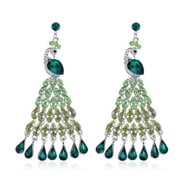 Imagem de GINBLA Brincos pendentes femininos feitos à mão com strass pavão boêmio para festas de casamento, bijuterias, Liga de aço, Sem pedra preciosa