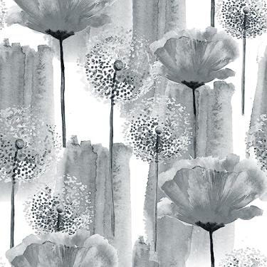 Imagem de HelloWall Papel de parede cinza dente-de-leão para descascar e colar papel de parede cinza e branco para banheiro papel de parede botânico removível mural adesivo decorativo papel de contato para