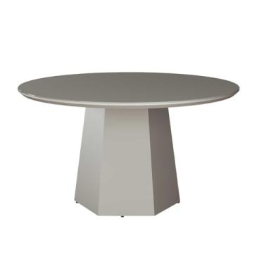 Imagem de Mesa de Jantar Redonda 130cm com Ravena Base Hexagonal Tampo Vidro Off White CCS