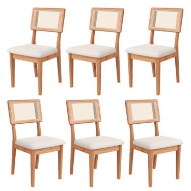 Imagem de Conjuntos 6 Cadeiras Estofadas com Encosto de Tela MDF Freijó Césare Claro