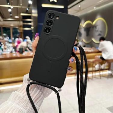 Imagem de Capa magnética líquida de cordão crossbody para Samsung Galaxy A15 A55 A35 A05 A05S Capa traseira de silicone TPU macio, preta, para Samsung A05