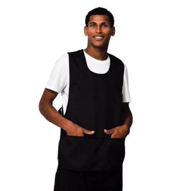 Imagem de Kit 10 Avental Bata Liso Frente e Costa Oxford  Preto Com 2 Bolsos - L