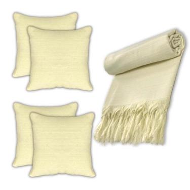 Imagem de Kit Manta xalé de sofá e cama Lisa com 4 almofadas cheias Decoração - 