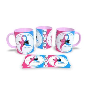 Imagem de Canecas Rosa de Porcelana Personalizadas Outubro Azul - Estampa Sublim