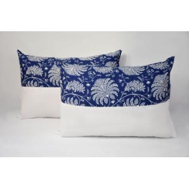 Imagem de 2 Fronha 100%algodão Estampado Azul Meio Branco Com Ziper - THAIS ENXO