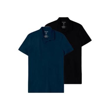 Imagem de Kit com 2 Camisetas Polo Masculina Malwee 1000004430, Azul marinho, GG