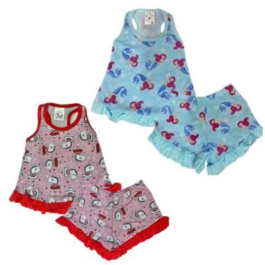 Imagem de Kit 2 Pijama Baby Doll Menina 100% Algodão Confortável Verão - Mundo d