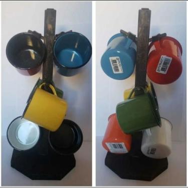Imagem de 6 Canecas Coloridas Agata Esmaltada 150ml + Suporte Madeira Envio Imed