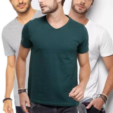 Imagem de Camiseta Gola V Masculina Liso Algodão Camisa Atacado - Vesttuario, Ci