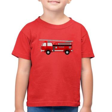 Imagem de Camiseta Algodão Infantil Caminhão de Bombeiro - Foca na Moda, Vermelh