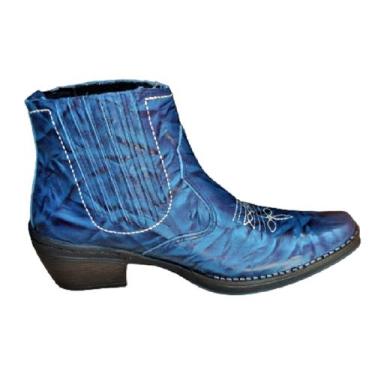 Imagem de Bota Country Masculina Cor Azul Solado Costurado Salto Alto Carrapeta 
