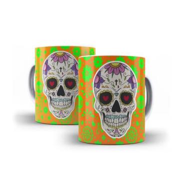 Imagem de Caneca Branca Porcelana Caveira Mexicana + Caixinha - RYLLO