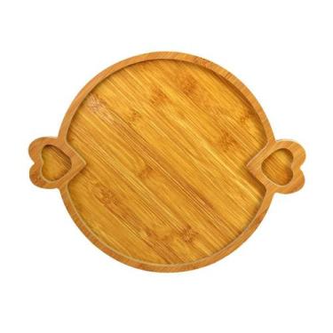 Imagem de Petisqueira redonda de madeira com alça coração 30cm - MEGAGIFT