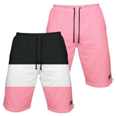 Imagem de Kit 2 Bermudas Moletom Masculina com 3 Bolsos Fenda Lateral Short Bási