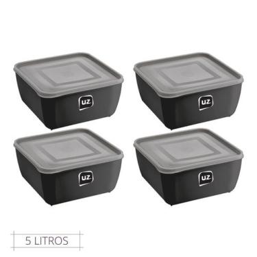 Imagem de Kit 4 Pote Quadrado Plástico 5L Premium UZ Cor Preto