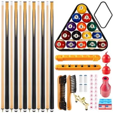 Imagem de Jenaai Acessórios de mesa de bilhar, acessórios de bilhar, bolas de bilhar com triângulo e suporte de bola de diamante, giz, ponta de sinuca, bastões de sinuca, conjunto de pincéis para mesa de sinuca