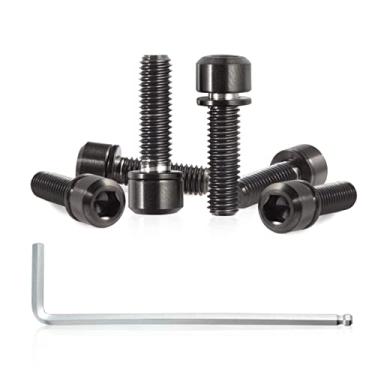 Imagem de SPEEDWOX Conjunto de 6 parafusos de haste de bicicleta com arruelas, liga de titânio, parafusos cônicos hexagonais Allen para peças de haste de bicicleta de estrada, M5 x 18 mm, preto
