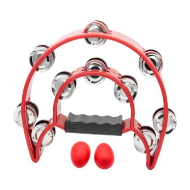 Imagem de Tutuxio Pandeiro de fileira dupla e agitadores de ovos, jingles de metal, percussão manual, pandeiros de meia lua com alça para presente de instrumento musical para adultos, festa KTV