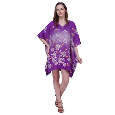 Imagem de Miss Lavish London Vestidos Kaftan Plus Size para mulheres – Saída de praia com manga morcego Mumu vestidos de verão para férias, 159-roxo, Tamanho Único