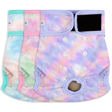 Imagem de Grecle Pacote de 3 fraldas para cães femininos - fraldas reutilizáveis ​​para cachorrinhos no cio - fraldas para cães altamente absorventes para incontinência de animais de estimação com bot