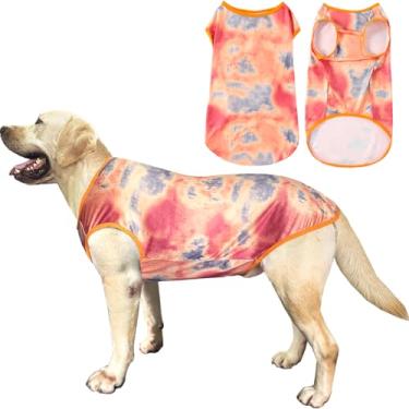Imagem de Camiseta de cachorro tie dye sem mangas azul laranja estampada para cães camiseta pijama respirável elástico roupas de verão para cães extragrandes meninos meninas (GG, azul preto)