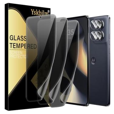 Imagem de U. EHome (Pacote com 3+2) para Motorola Moto Edge 2024 Protetor de tela de privacidade, pacote com 3 protetores de tela + 2 pacotes de proteção para câmera, filme TPU flexível (não vidro temperado)