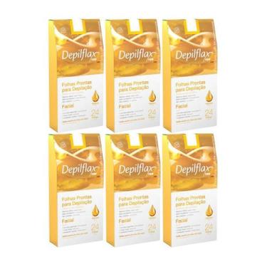 Imagem de Depilflax Folhas Prontas Facial c/ 24 Natural - 6 Unidades