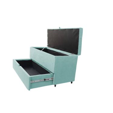 Imagem de Recamier Puff Baú Sapateira E Gaveta 90 Cm Para Cama De Solteiro- Azul Tiffany