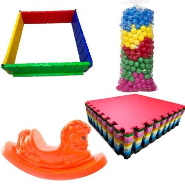 Imagem de Kit Cercado Plástico  Cavalo Brinquedo  50 Bolas  4 Tatames 50x50 - Va