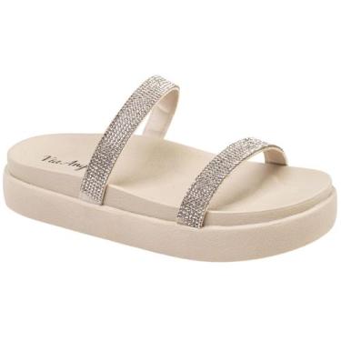 Imagem de Tamanco Feminino Plataforma Papete Flat Chinelo  Brilho Tira Strass Vi
