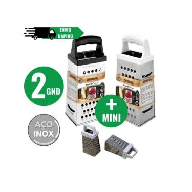 Imagem de Kit Ralador de Legumes Fatiador 4 Faces inox Grande Cabo em Plástico R