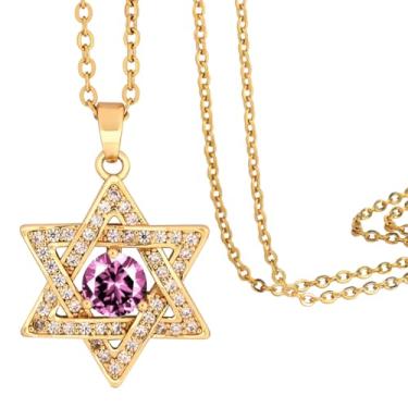 Imagem de Lagava Colar Estrela de Davi: Colar pequeno com pingente de pedra do mês de nascimento | Colar de estrela judaica de seis pontas com pedra do mês de nascimento, joia minúscula de ouro 14K para