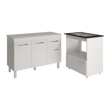 Imagem de Balcão Armário Gabinete Aline 118 cm com Tampo Tampão e Balcão Evelyn para Cooktop 5 Bo...